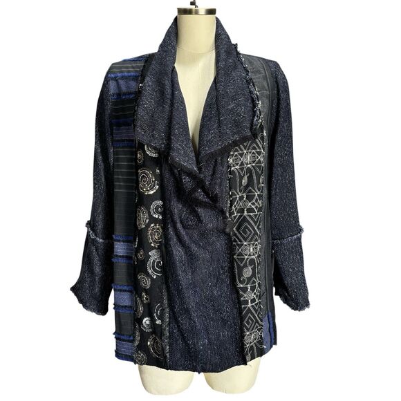 Catherine Bacon Piecework Tweed Jacket Blazer Size L* Sequin Raw Edge Artwear - Picture 2 of 14